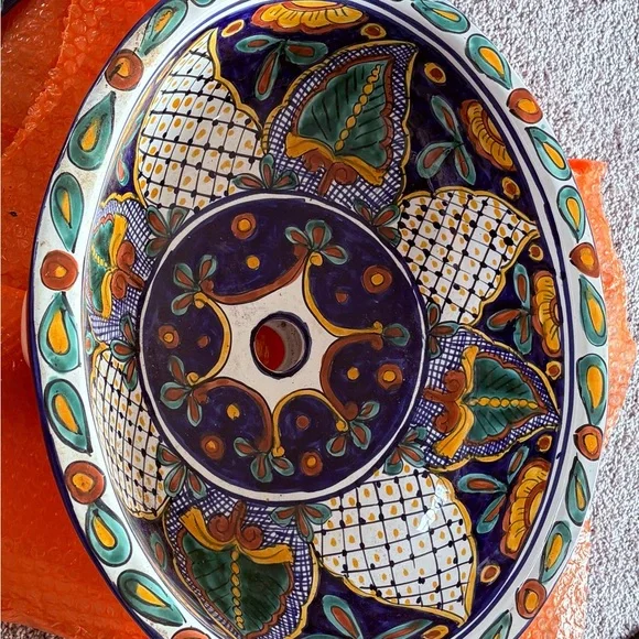 Talavera Mexican Handmade Hand Painted Bathroom Sink  with soap holder - Picture 2 of 5